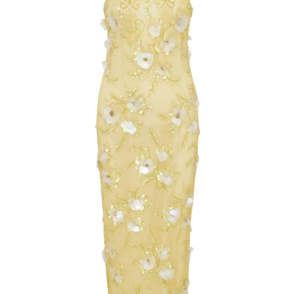 LoveShackFancy Emalia Beaded Yellow French Lace Dress - Picture 12 of 15